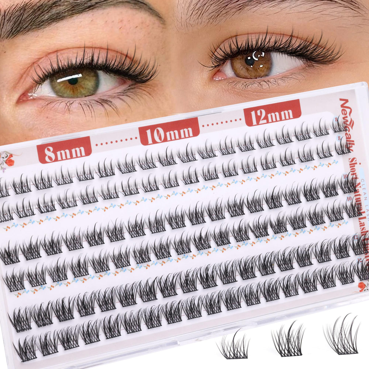 Newcally natural lash clusters 8-12mm for lightweight daily enhancement.