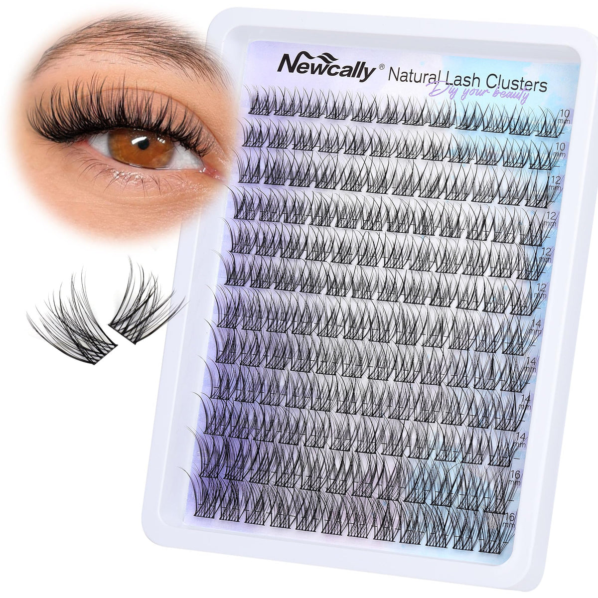Newcally natural lash clusters with C-curly shape for a subtle, eye-opening look.