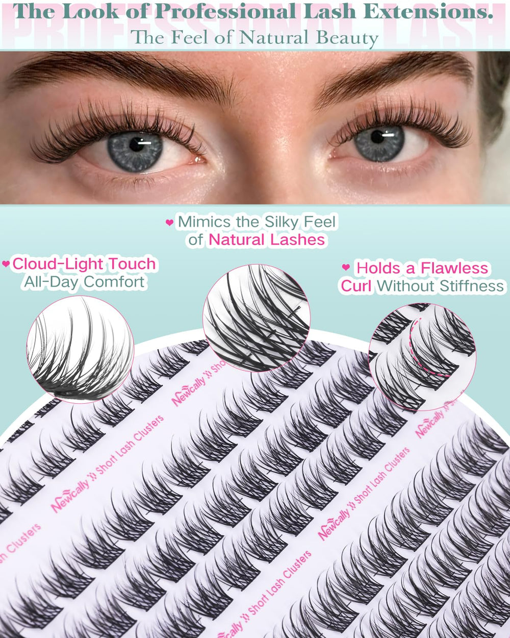 Newcally short clusters 10mm for natural, everyday lashes