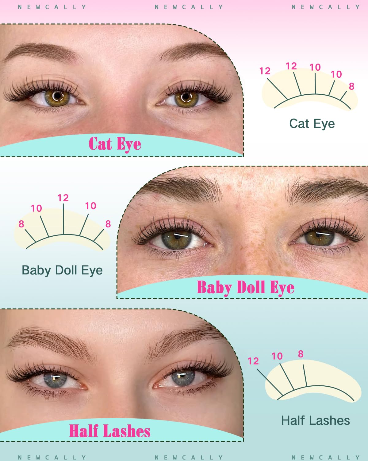 Newcally short lash clusters 12mm for diffused volume without heaviness