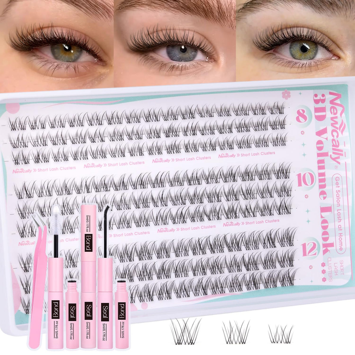 Newcally 8mm short lash clusters closeup for natural fullness.
