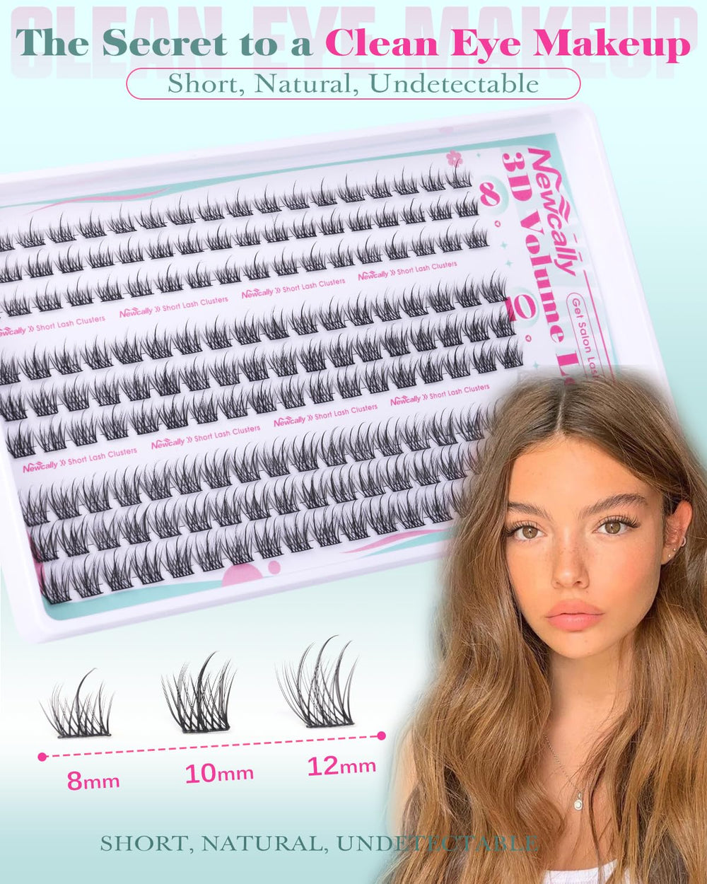 Newcally short lash clusters 8mm for lightweight, feathery fullness