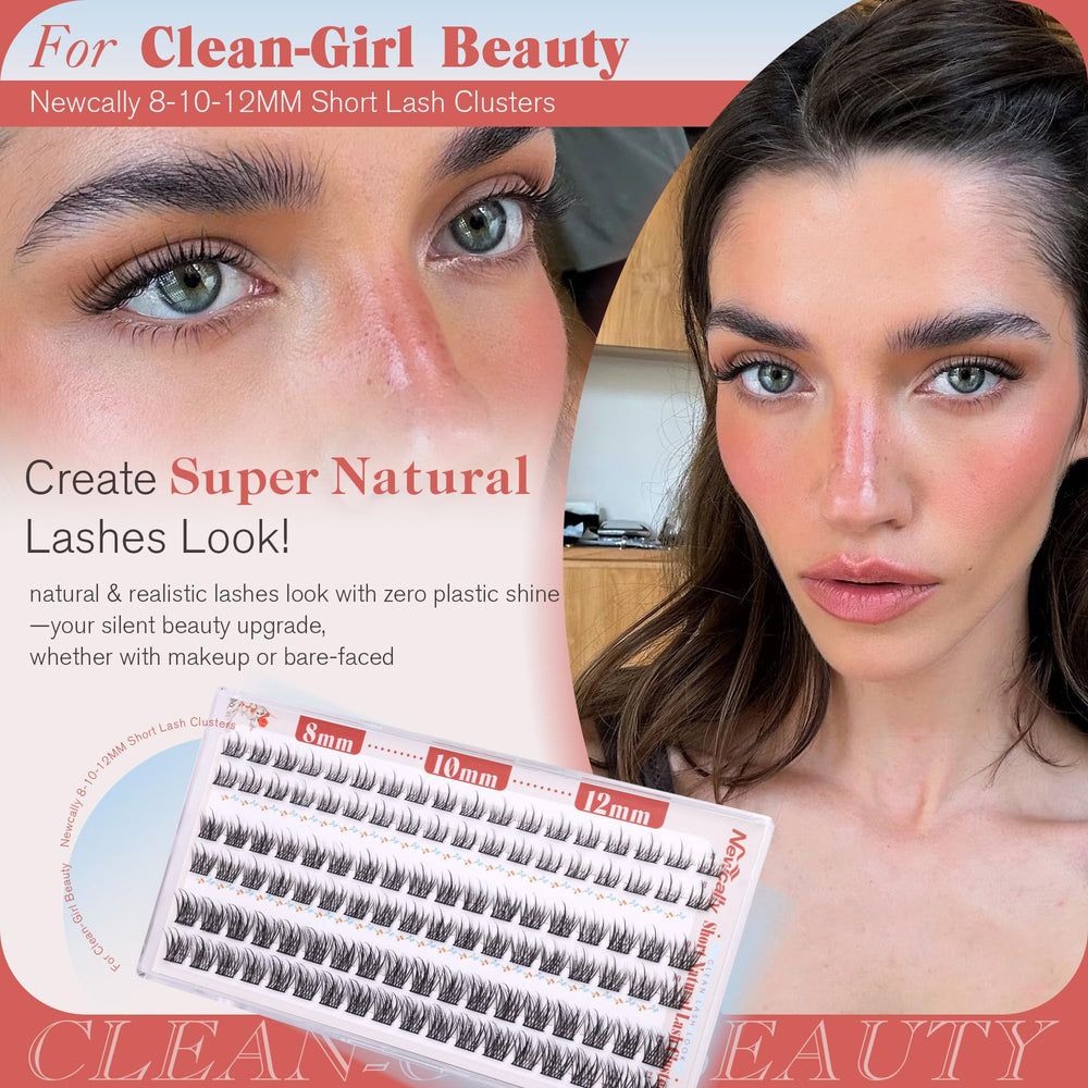 Newcally wispy 8-12mm cluster eyelashes for a soft, natural gaze.