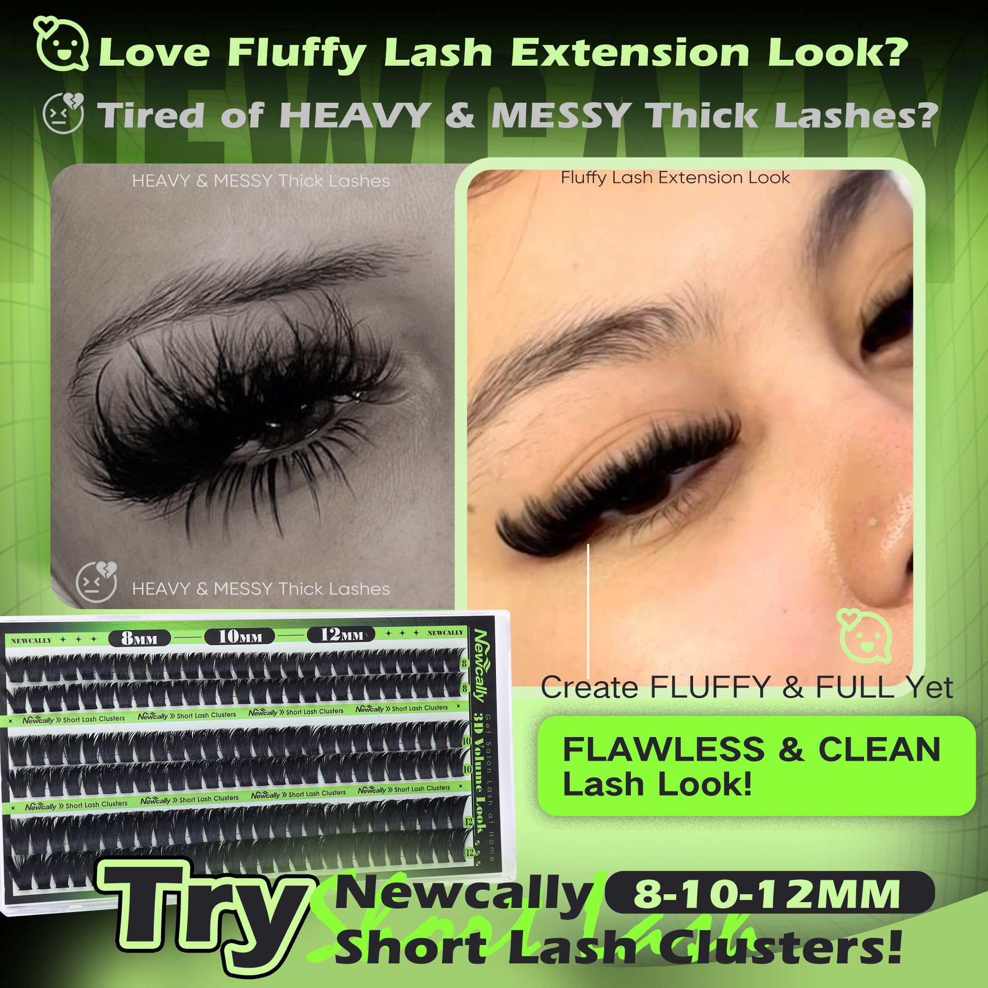 Newcally wispy CC-curly clusters blend with natural lashes for a soft look.