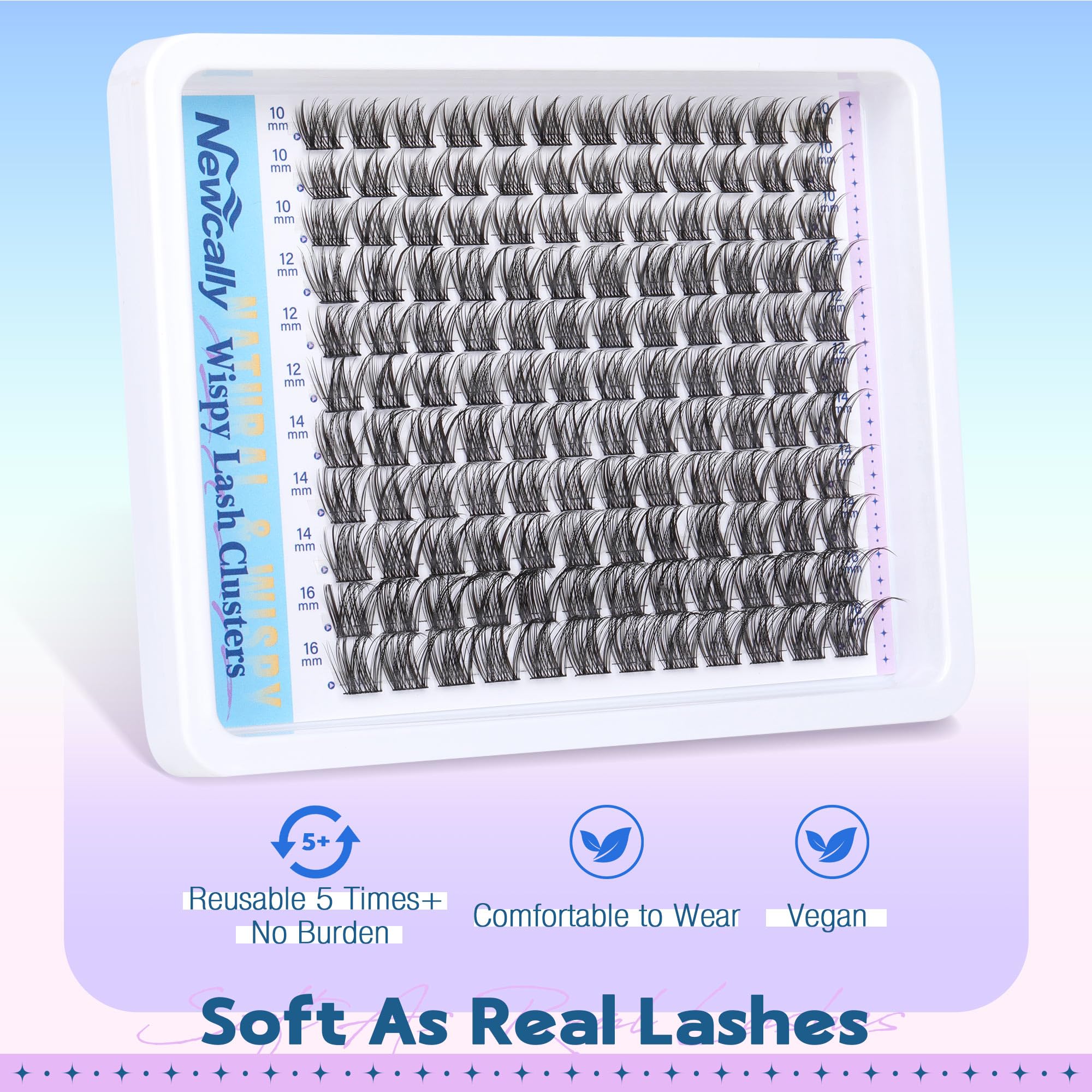 Newcally Wispy Lash Clusters close-up eye with soft 0.07D fibers.
