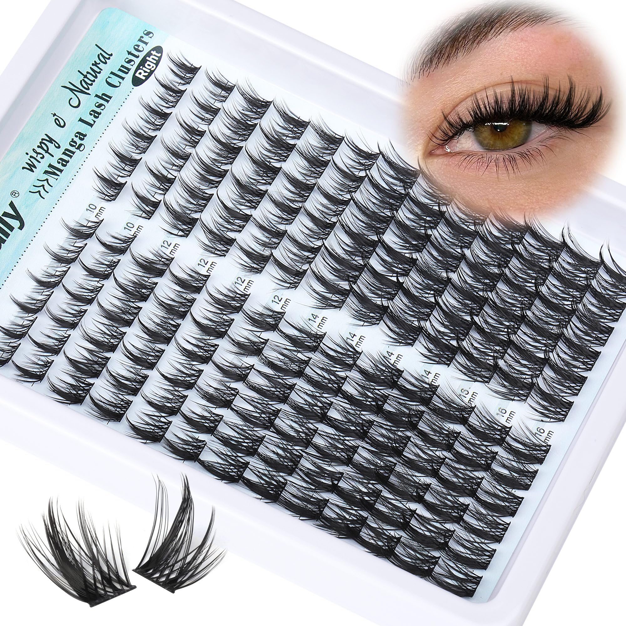 Newcally Wispy Lash Clusters closeup shows lightweight 3D fibers for comfortable wear.