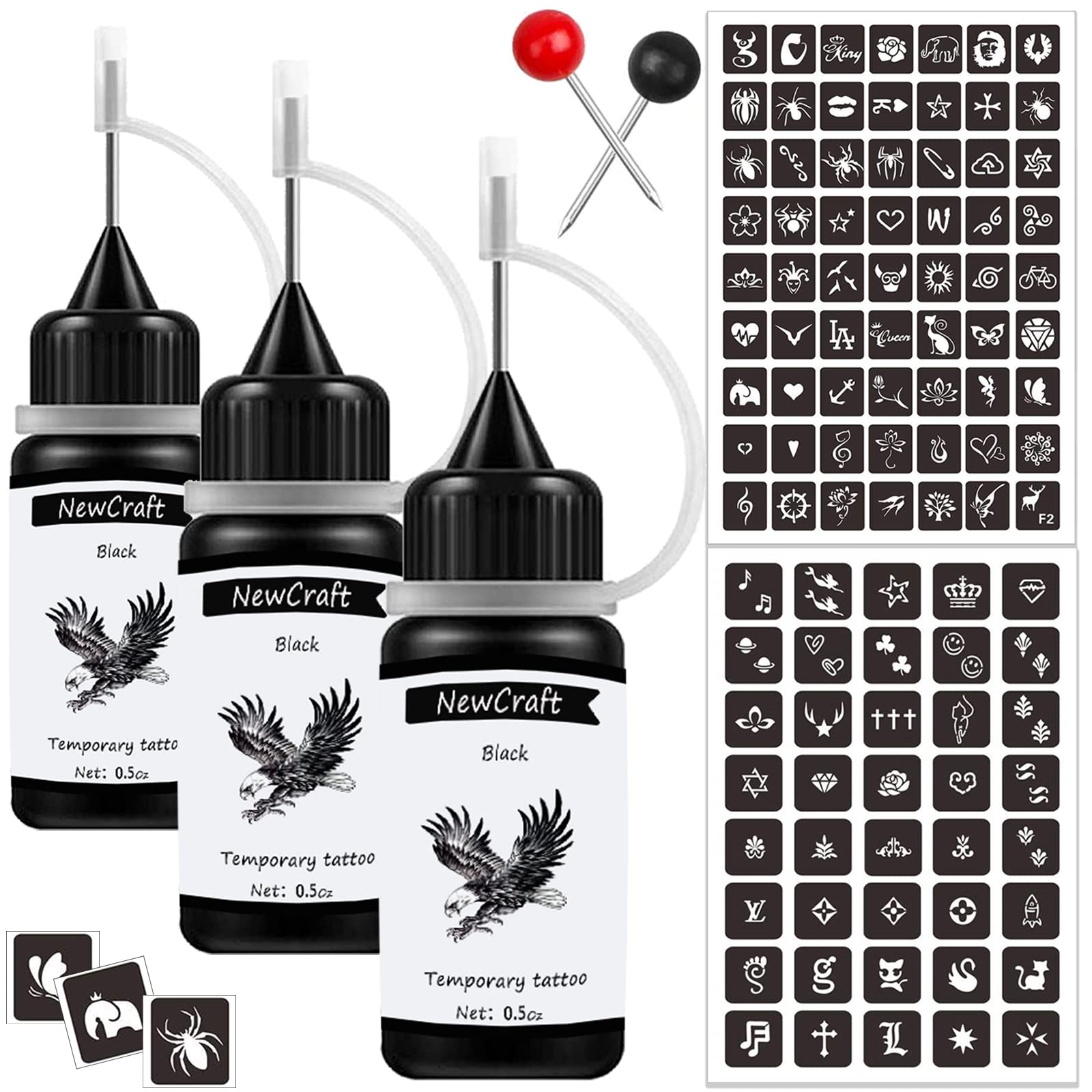 NewCraft 3-pack black ink bottles for temporary tattoo designs