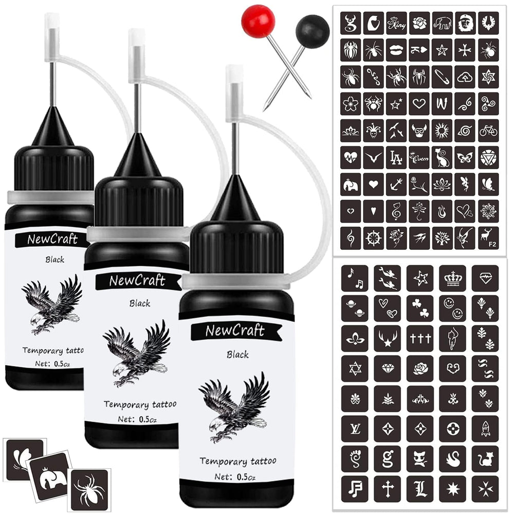 NewCraft 3-pack black ink bottles for temporary tattoo designs