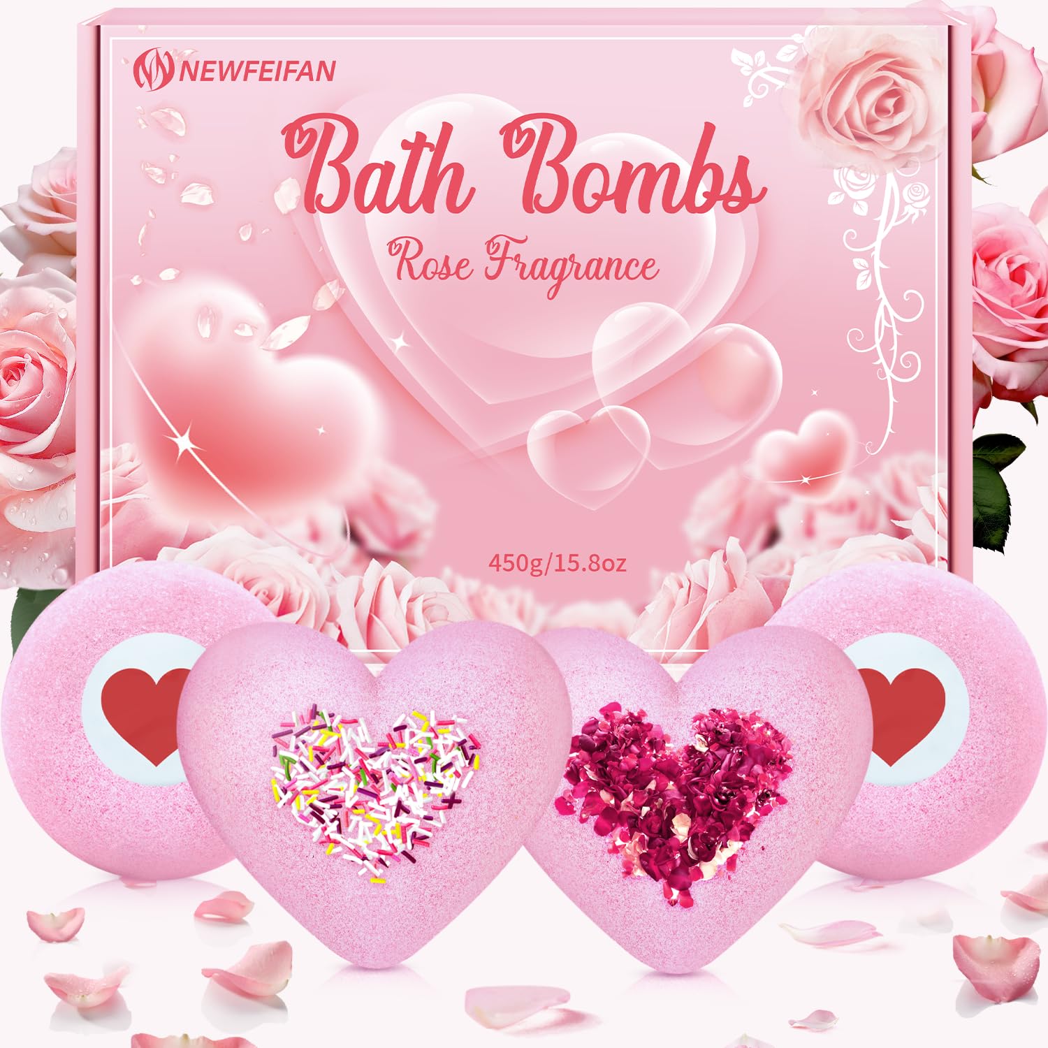NEWFEIFAN bombas de baño XXL en rosa, aroma suave para spa en casa.