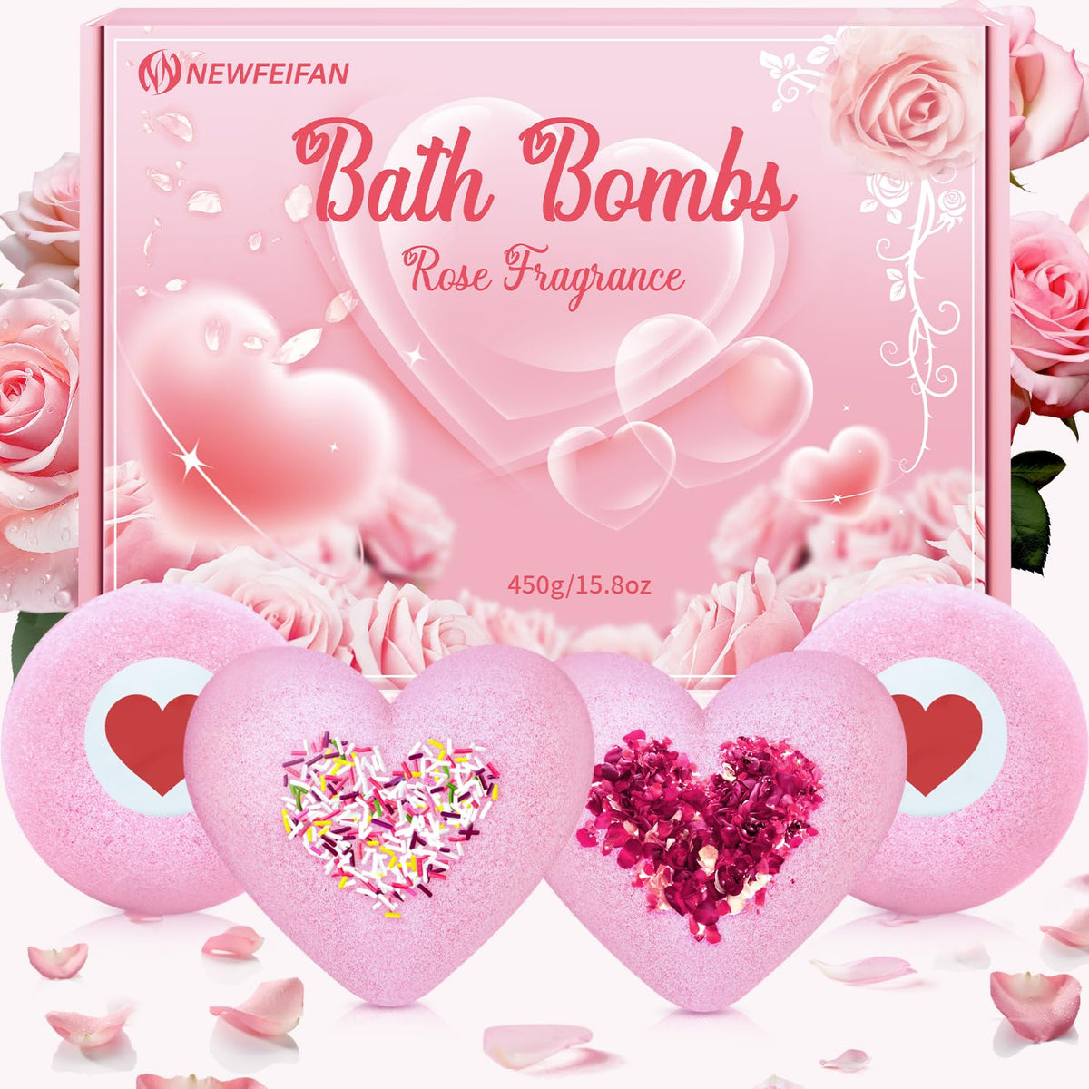 NEWFEIFAN bombas de baño XXL en rosa, aroma suave para spa en casa.