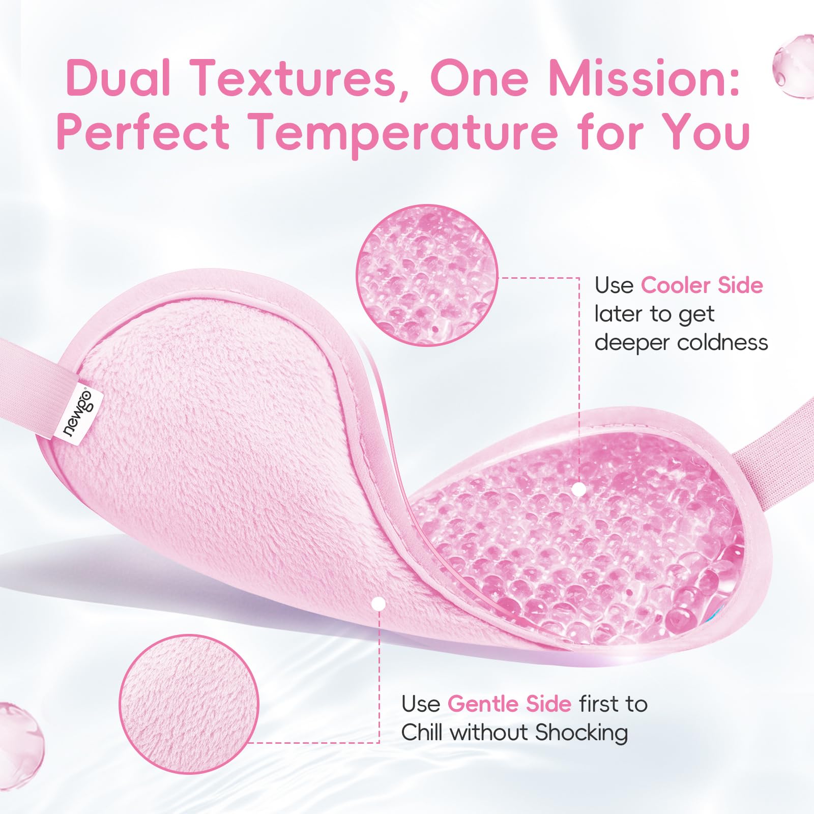 NEWGO cooling gel eye mask reversible design with dual temperatures.
