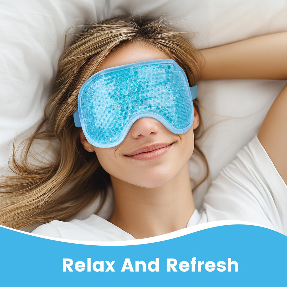 NEWGO eye mask with smooth plastic side for enhanced cooling on the eyes