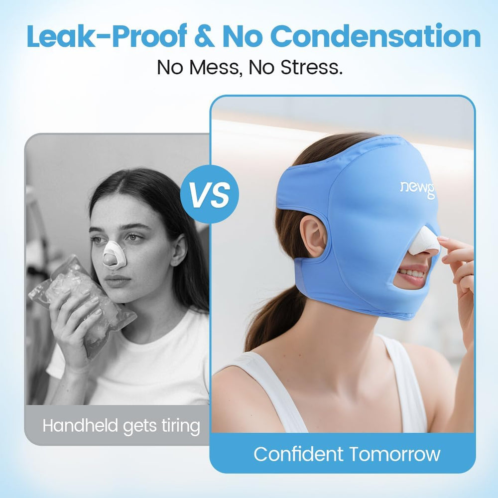 Uso manos libres con NEWGO para reducir las bolsas y la fatiga facial.