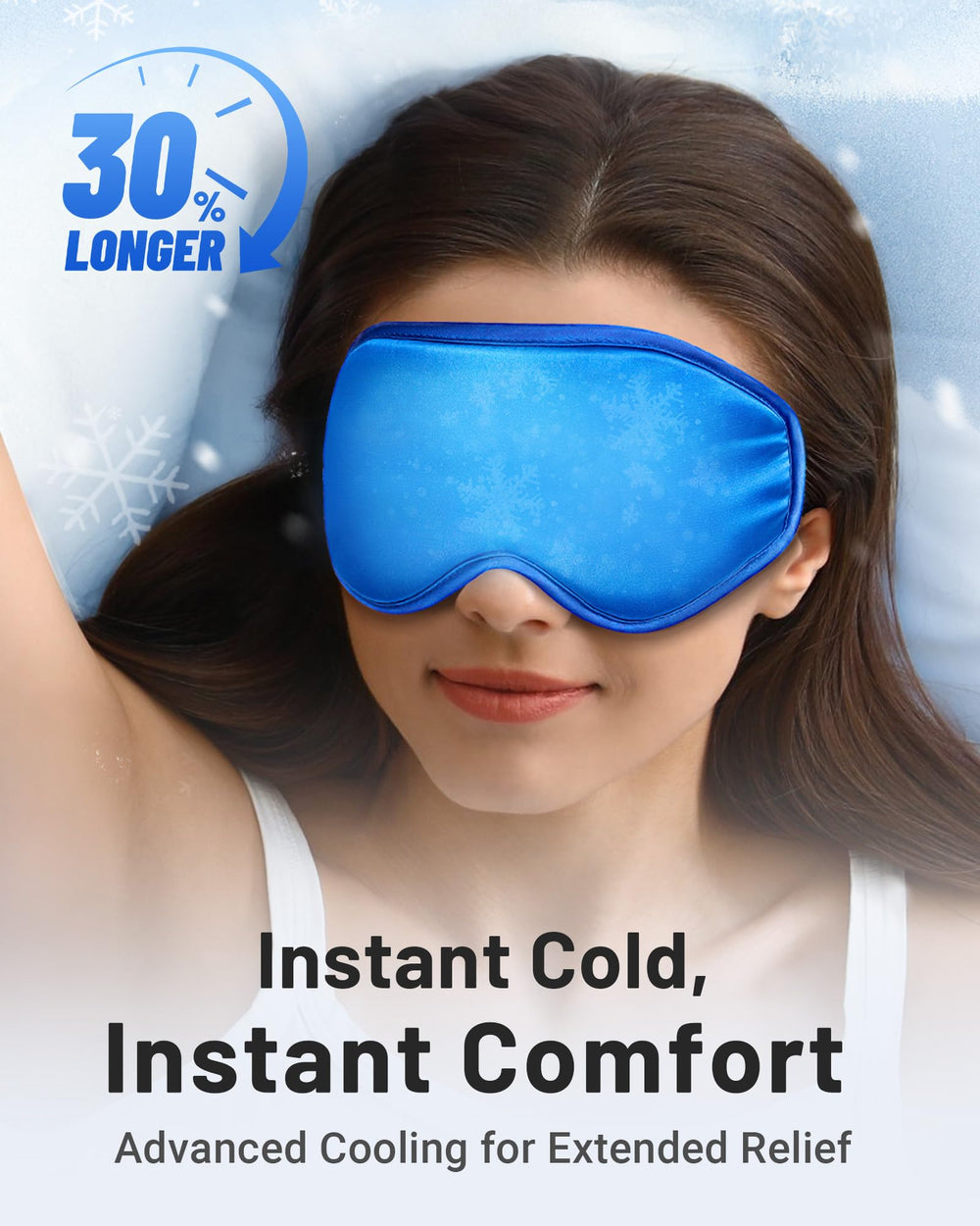 NEWLA gel-technology close-up demonstrates extended cooling for tired eyes.