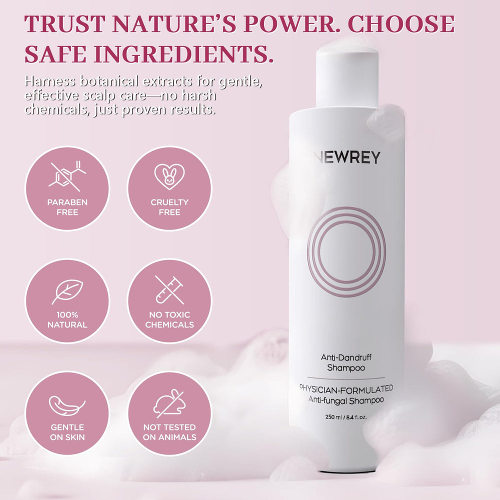 NEWREY anti-fungal shampoo daily-use friendly for sensitive scalps.
