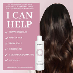 NEWREY anti-fungal shampoo label close-up noting sulfate- and paraben-free formula.