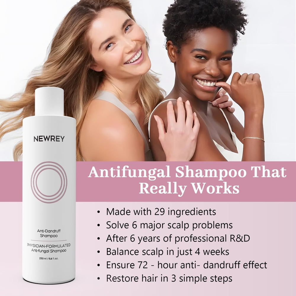 NEWREY anti-fungal shampoo scalp-relief shot illustrating reduced irritation.