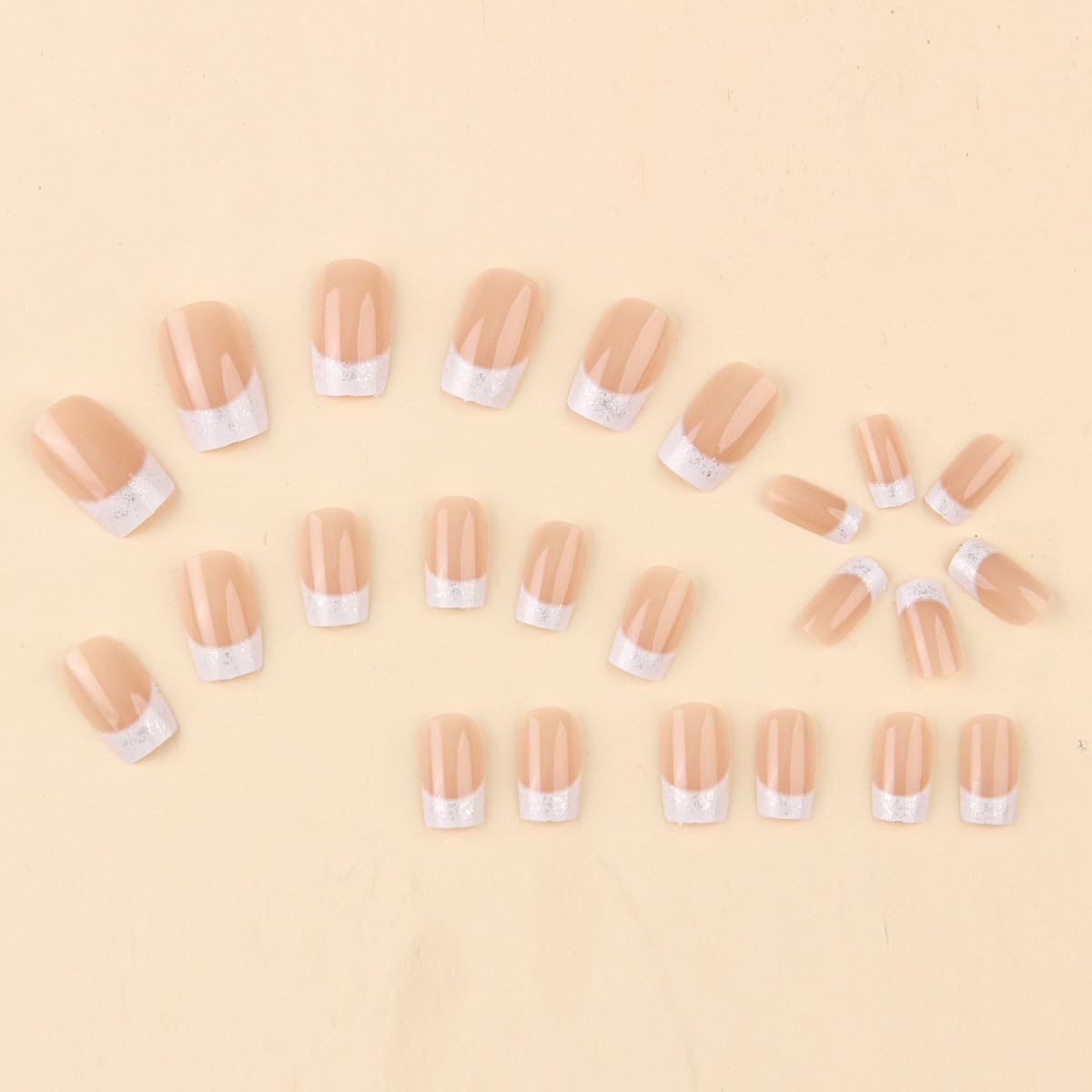 Uñas falsas NEWSPIED brillo plateado y gradiente blanco para ocasiones especiales