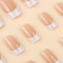 Uñas NEWSPIED estilo gradiente blanco con purpurina plateada reutilizable