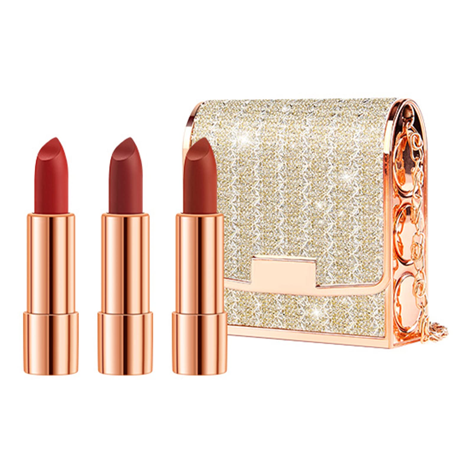 Newvenper Lipstick Set con bolsa de cadena plateada para llevar con estilo