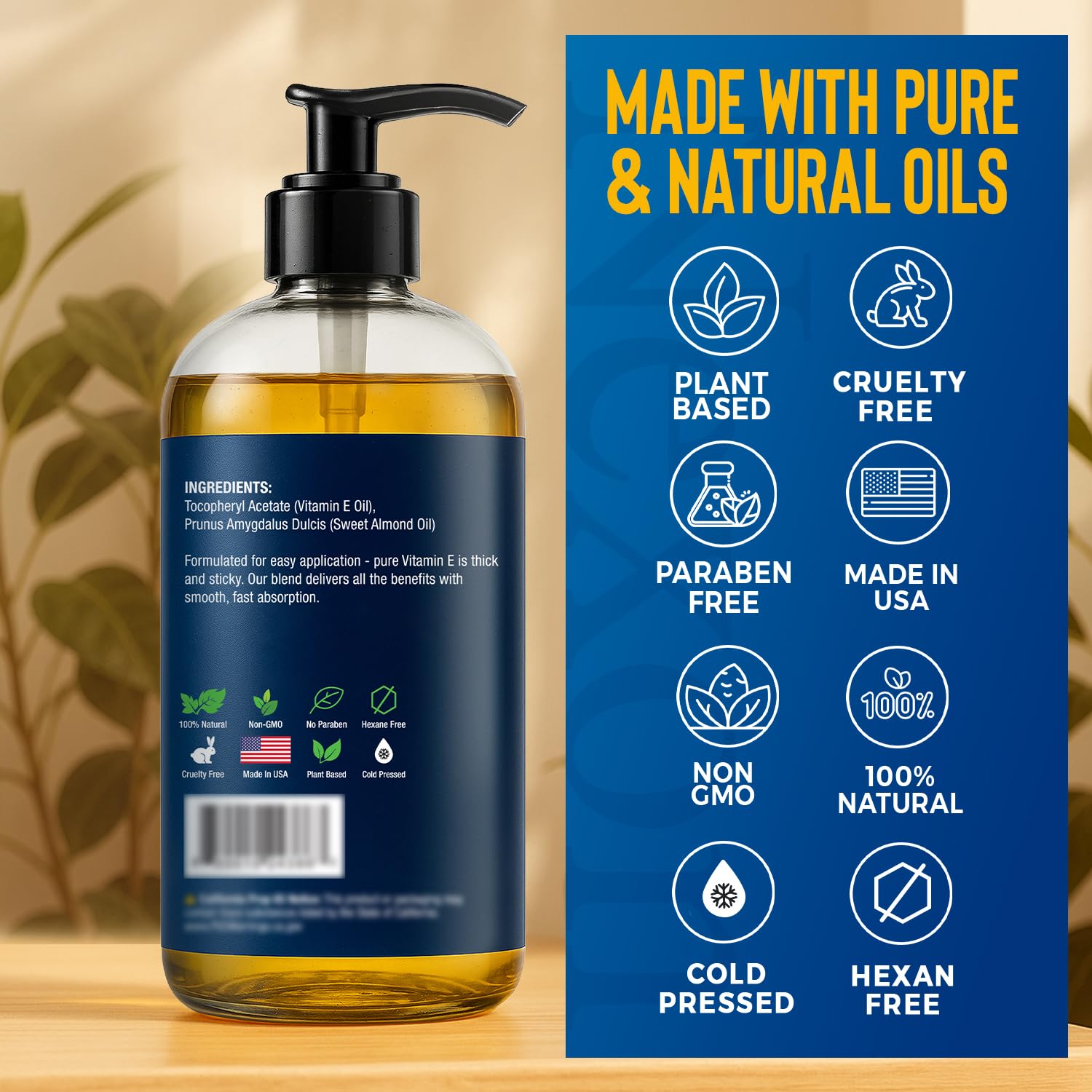Nexon Botanics Aceite de vitamina E puro, cuidado de la piel facial para nutrición diaria.