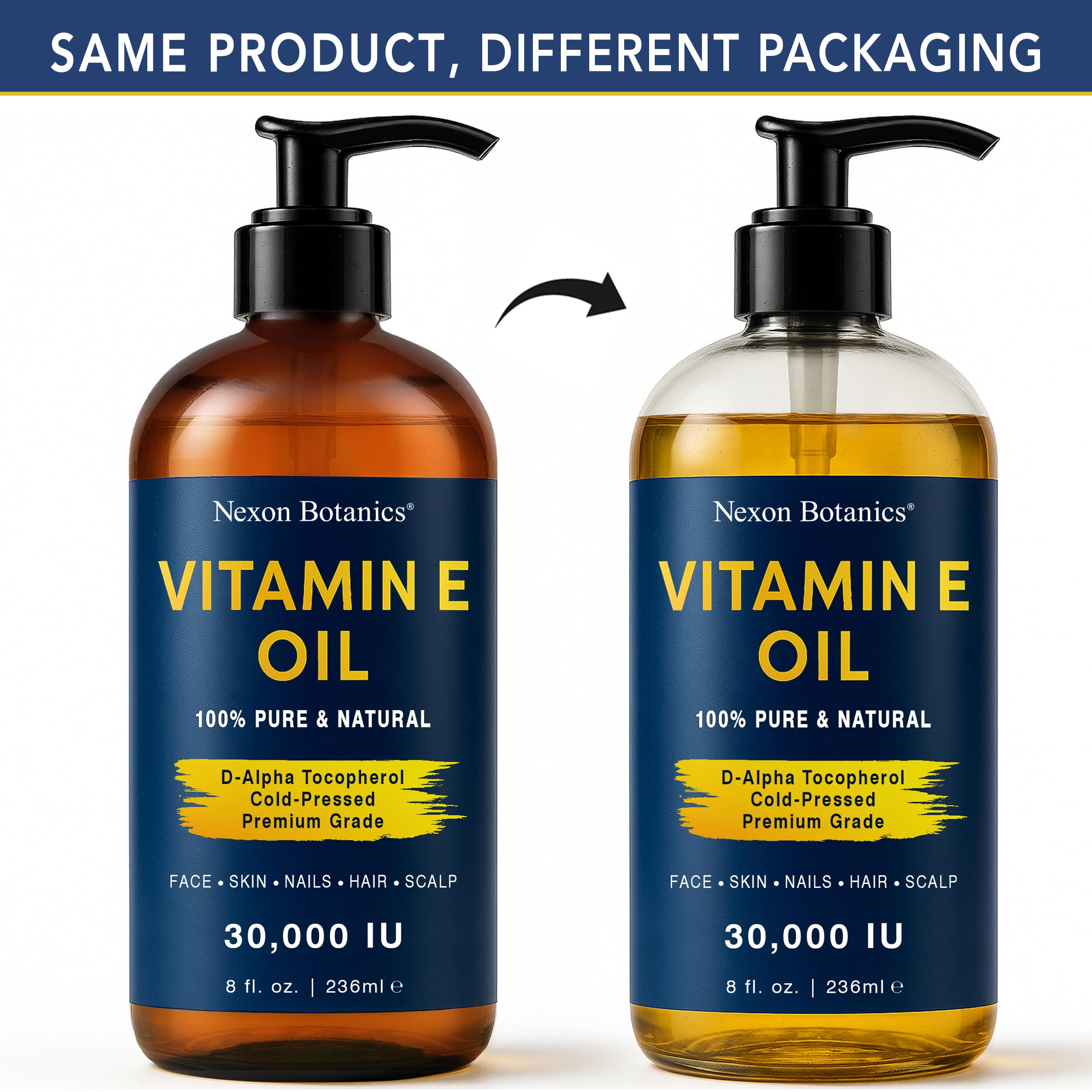 Nexon Botanics Aceite de vitamina E puro, textura sedosa para hidratación suave.