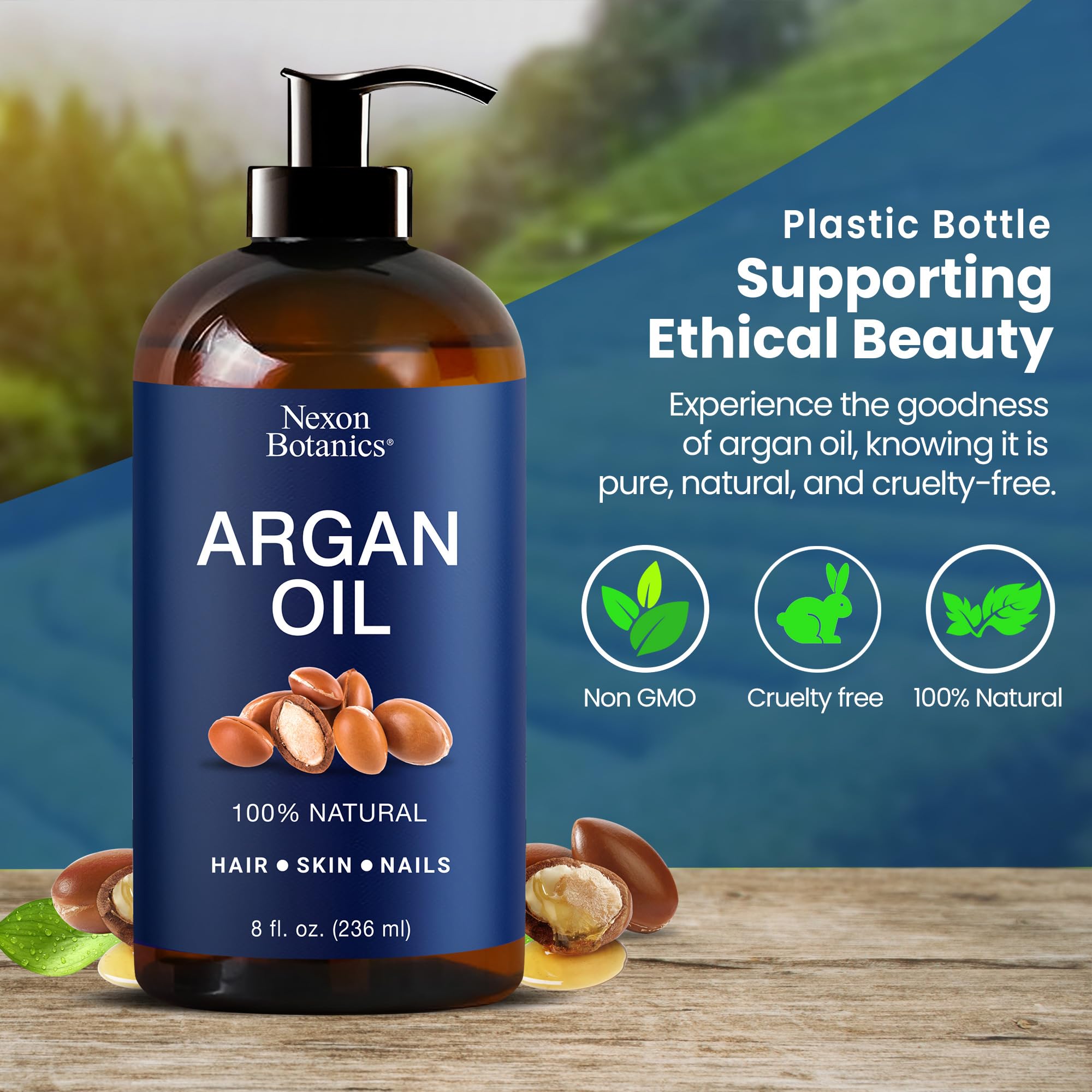 Hair strands with Argan Oil for shine and manageability.
