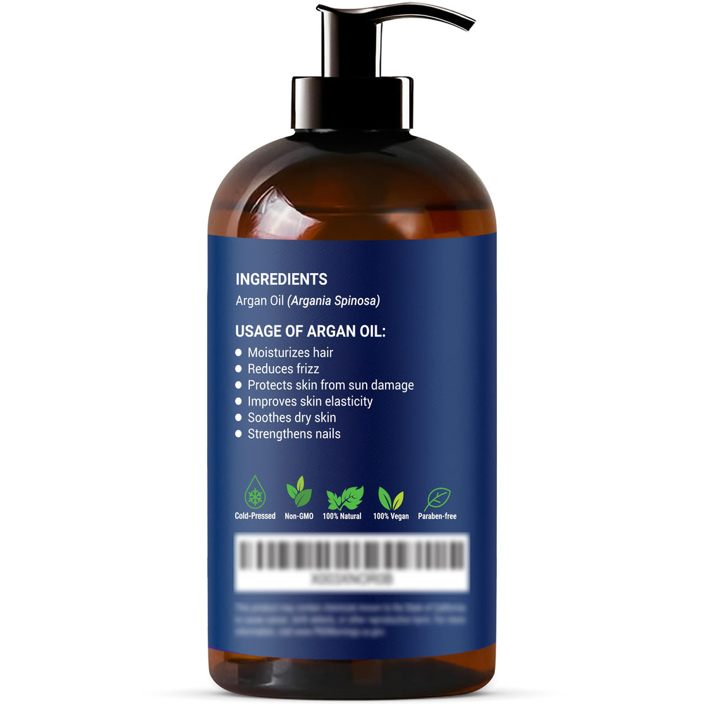 Nexon Botanics Argan Oil label highlights vegan formula.