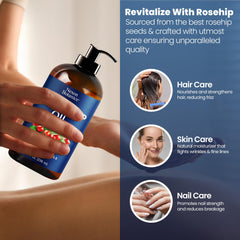 Nexon Botanics Rosehip Oil on clean skin, absorbs easily.