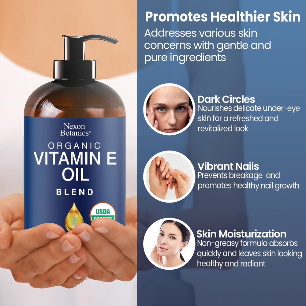Texture close-up of Nexon Botanics Vitamin E oil blend showing silky hydration