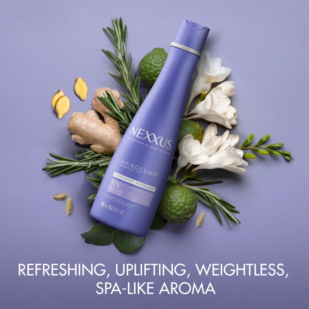 Nexxus HY-VOLUME Acondicionador, cabello desde la raíz, fortalecimiento suave.
