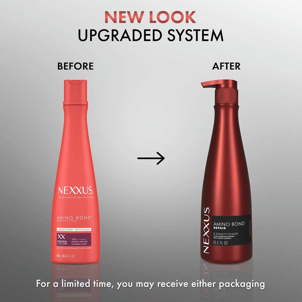Aplicación del acondicionador Nexxus Amino Bond sobre cabello mojado repara la fibra.
