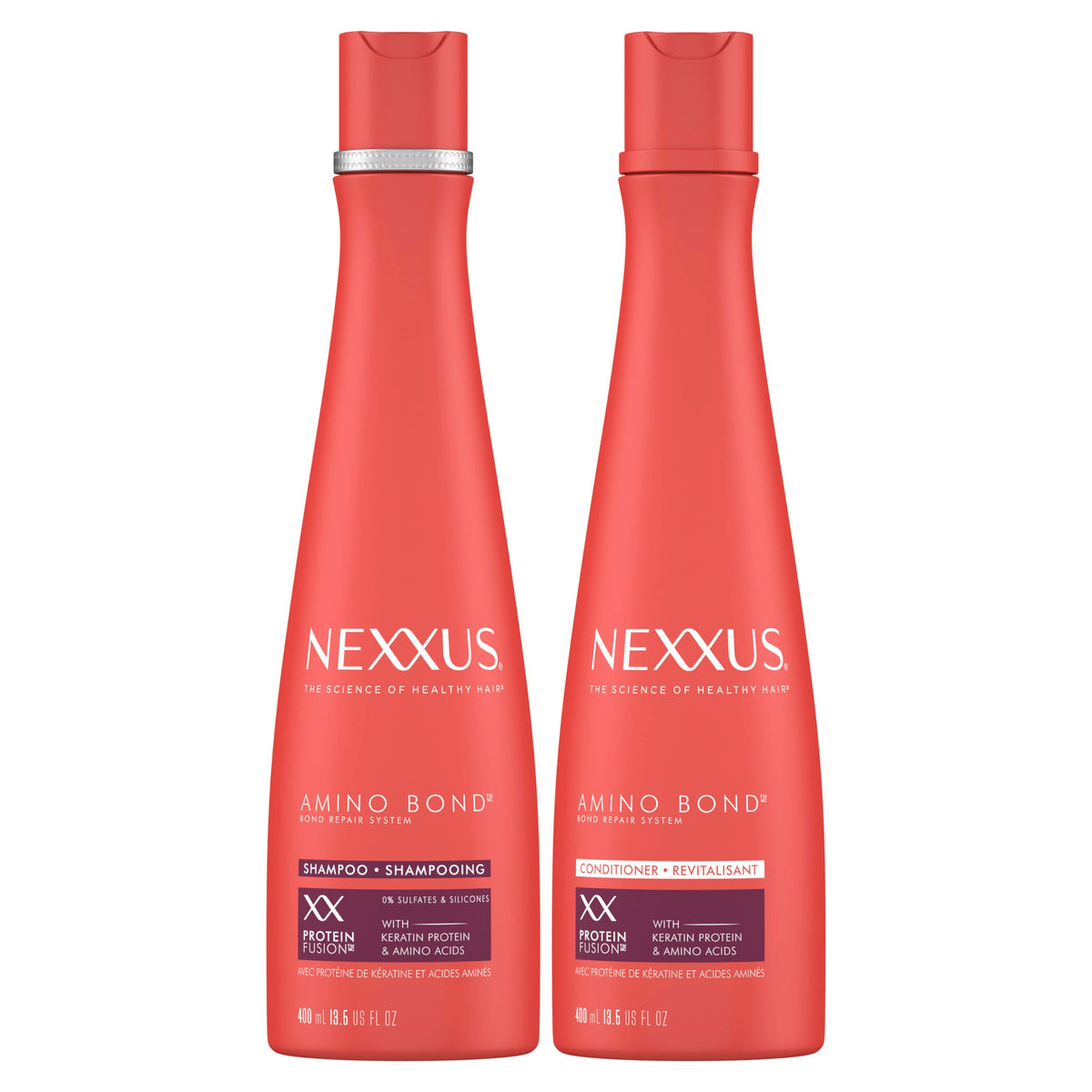 Nexxus Bond Repair Shampoo bottle close-up highlighting bond-strengthening formula