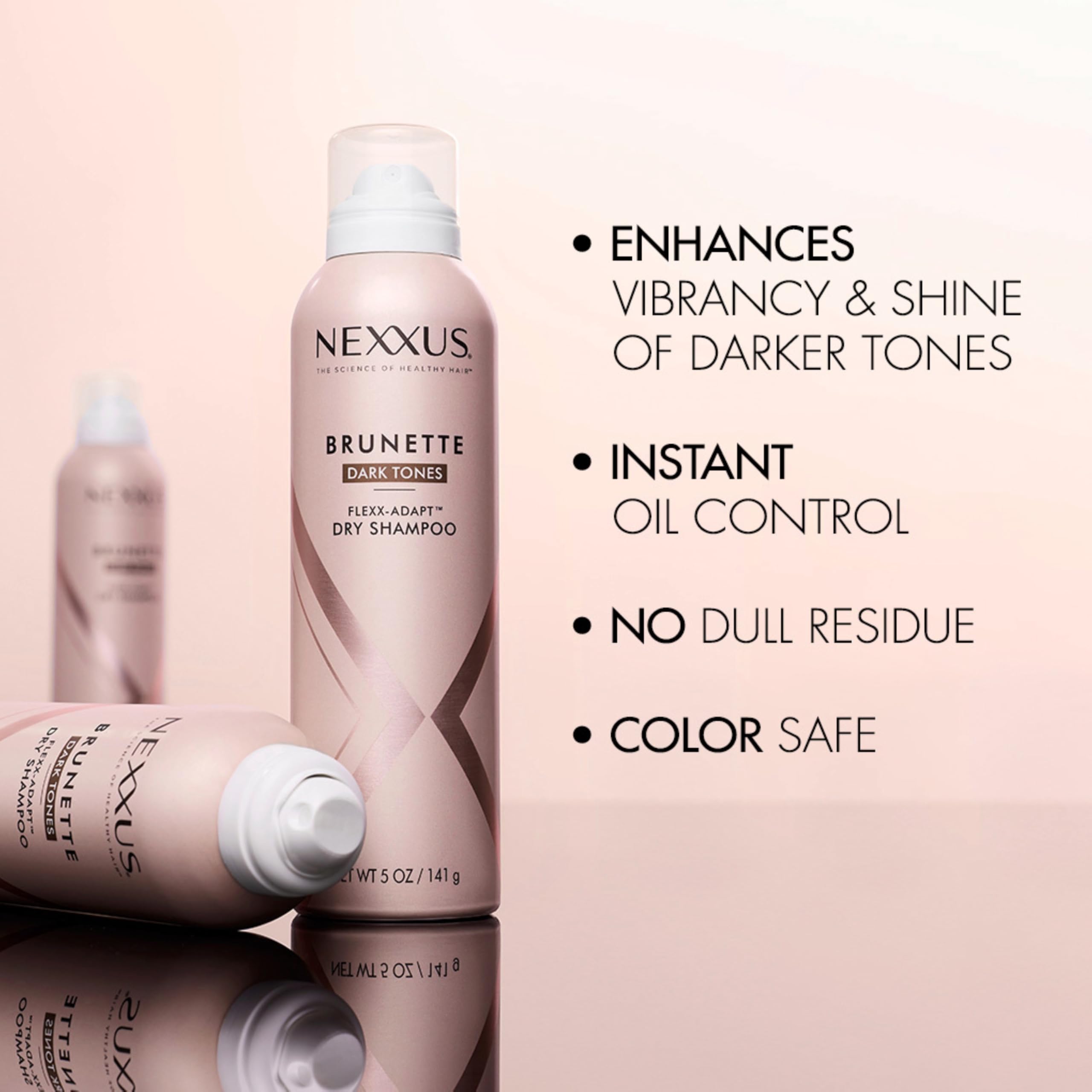 Nexxus Brunette Dry Shampoo fusión-keratina-niacinamida, cuida cabello teñido