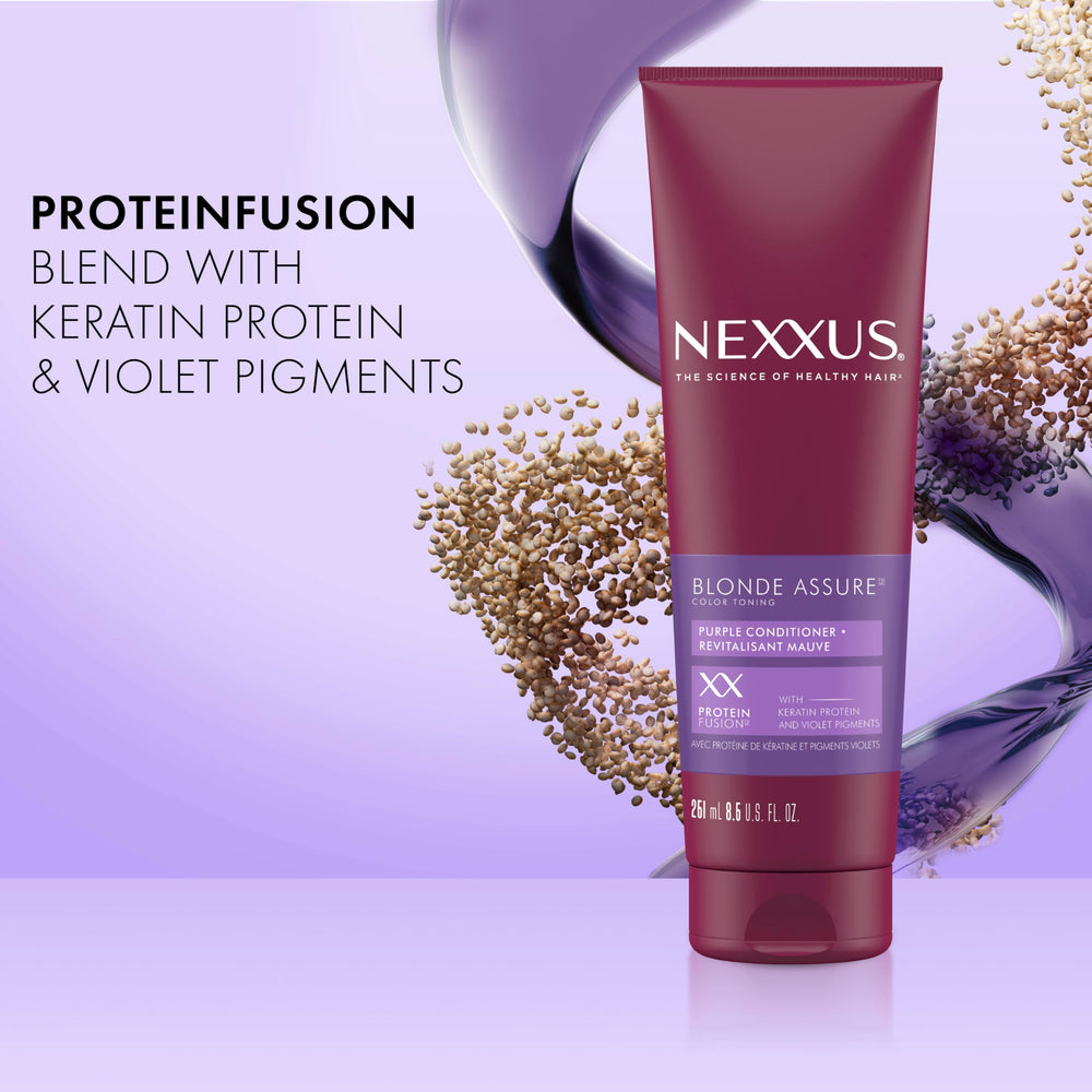 Dúo champú y acondicionador rubio Nexxus, cuidado completo para cabello rubio y decolorado.