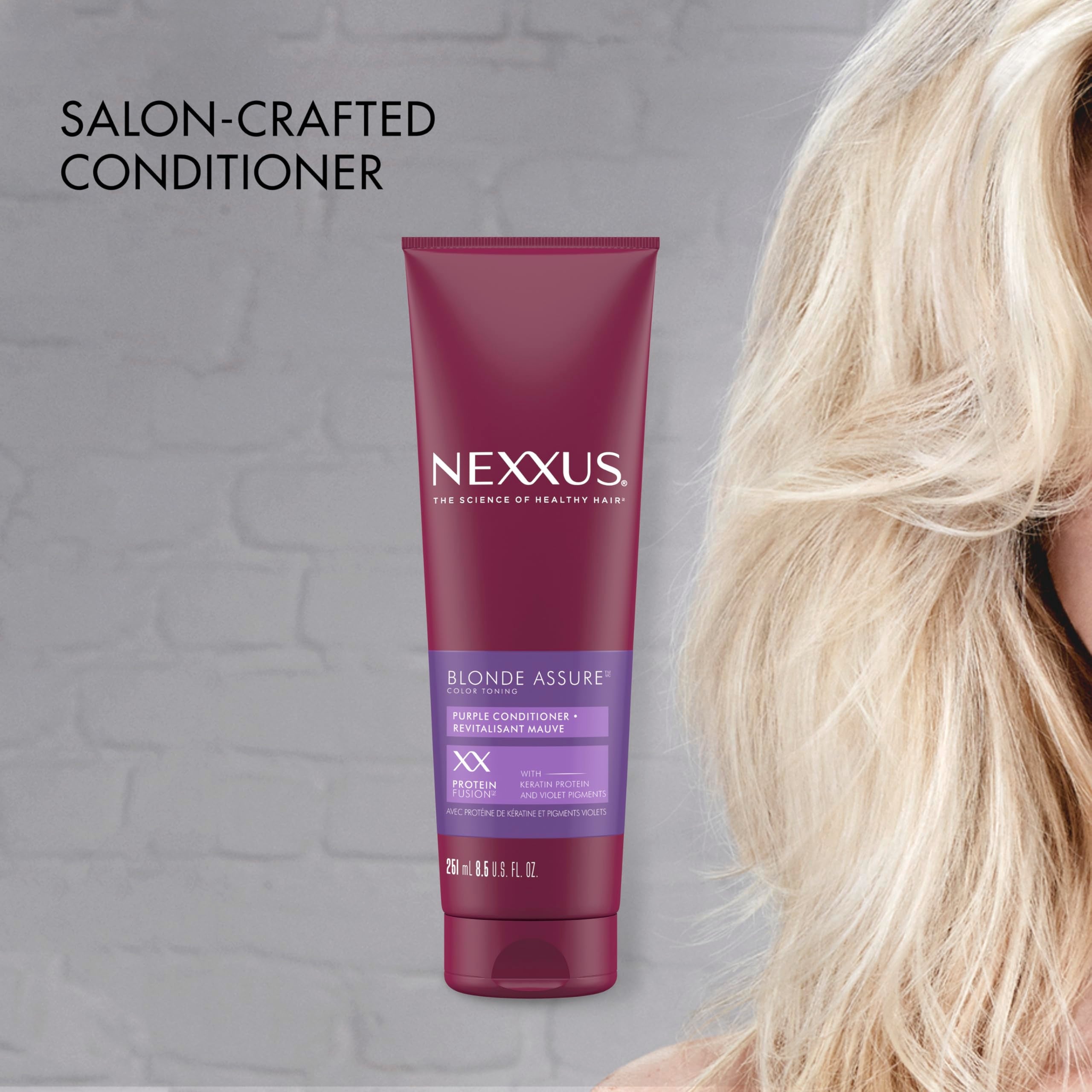 Packaging de Nexxus Color Assure Purple Conditioner en caja, lista para comprar.