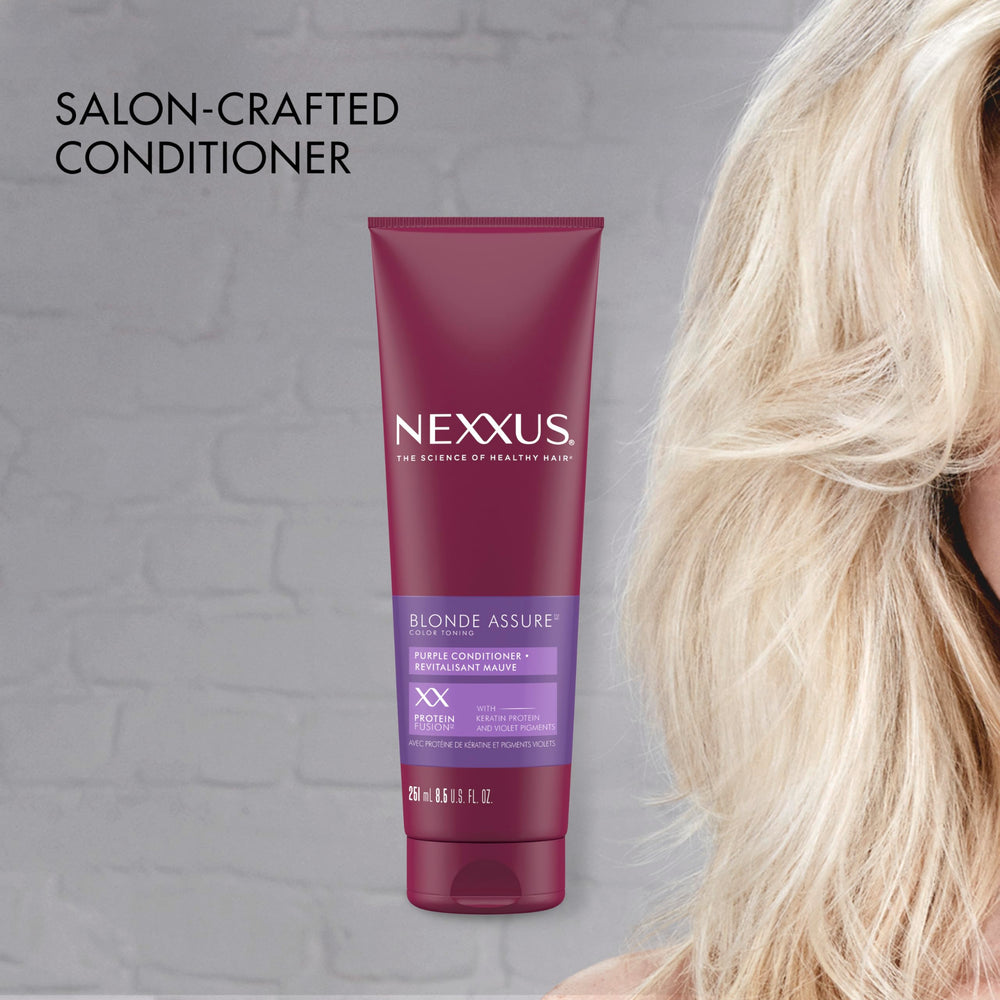 Packaging de Nexxus Color Assure Purple Conditioner en caja, lista para comprar.