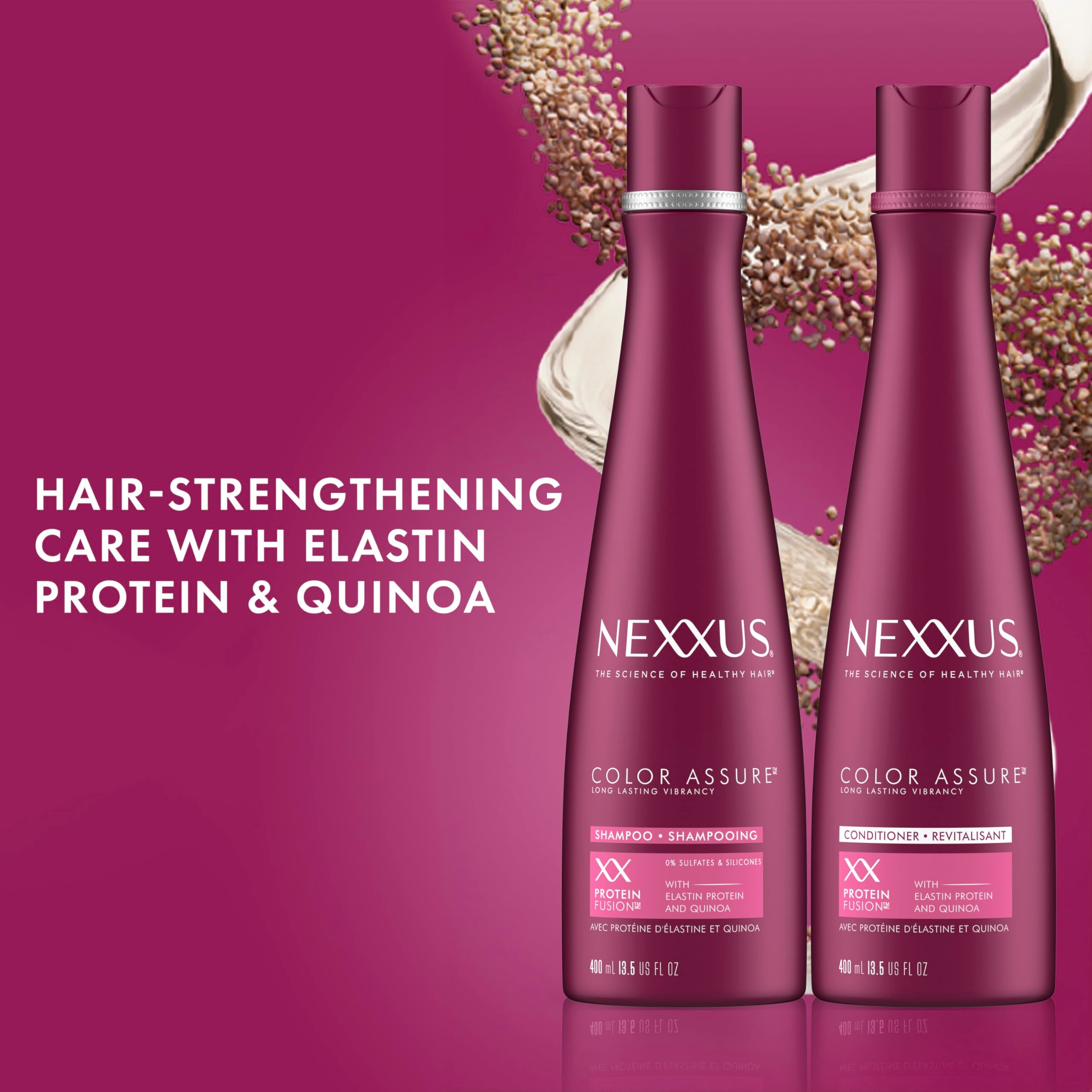 Nexxus Color Assure shampoo foam close-up illustrating rich lather for color care.