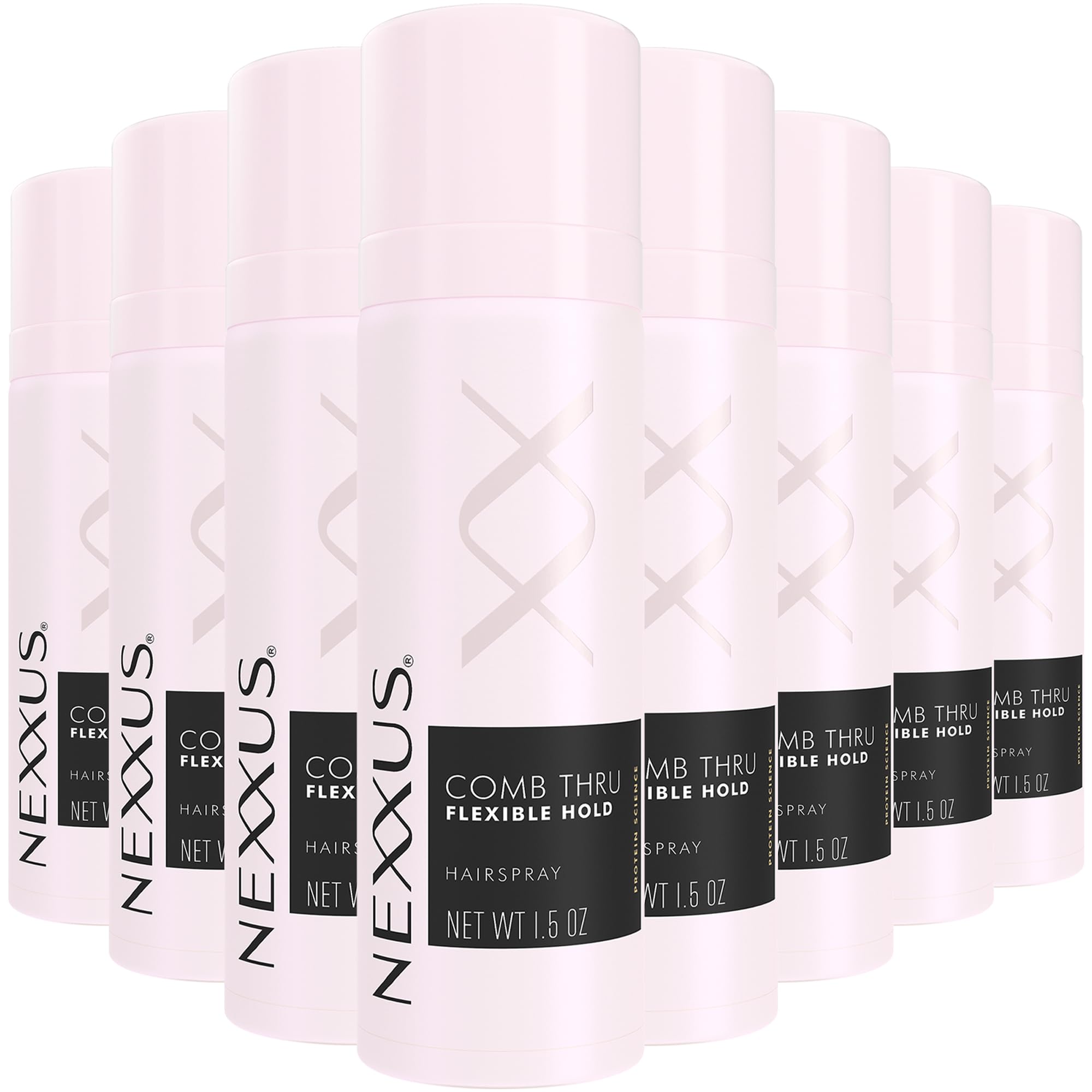 Nexxus Comb Thru flexible hold hairspray bottle delivers brushable all-day control