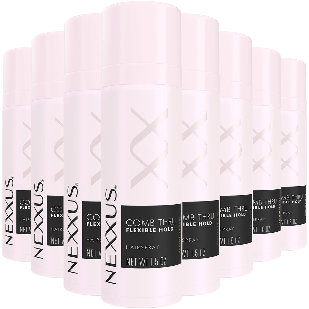 Nexxus Comb Thru flexible hold hairspray bottle delivers brushable all-day control