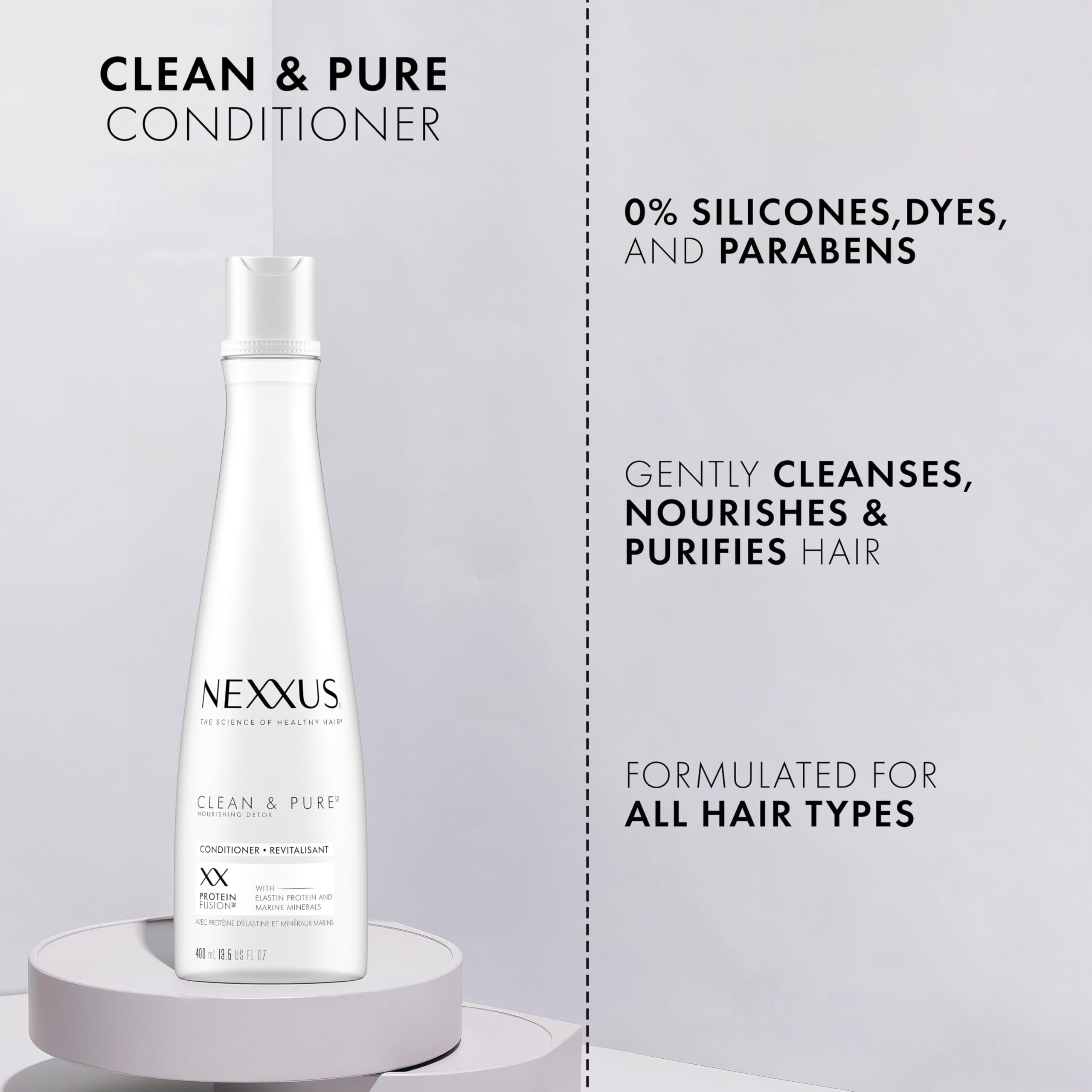 Nexxus acondicionador sin siliconas y parabenos para un cuidado ligero.