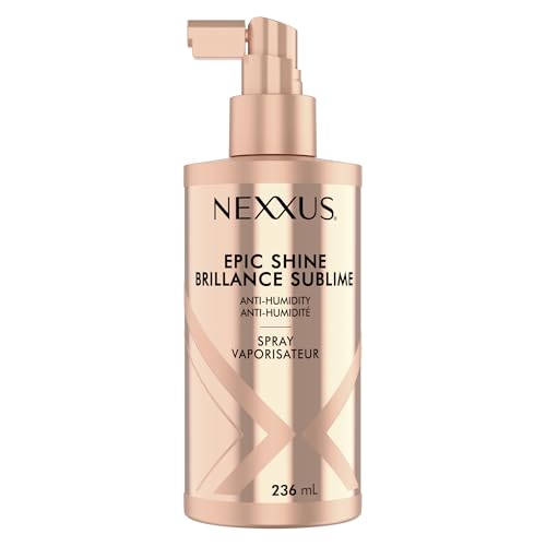 Nexxus Epic Shine Spray aplicado en cabello para brillo duradero