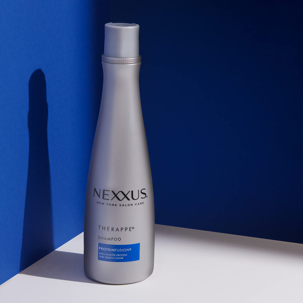 Nexxus green caviar elastin close-up emphasizing nutrient support for strands