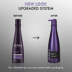 Nexxus Keraphix aplicación entre las manos, distribución uniforme para el cabello.