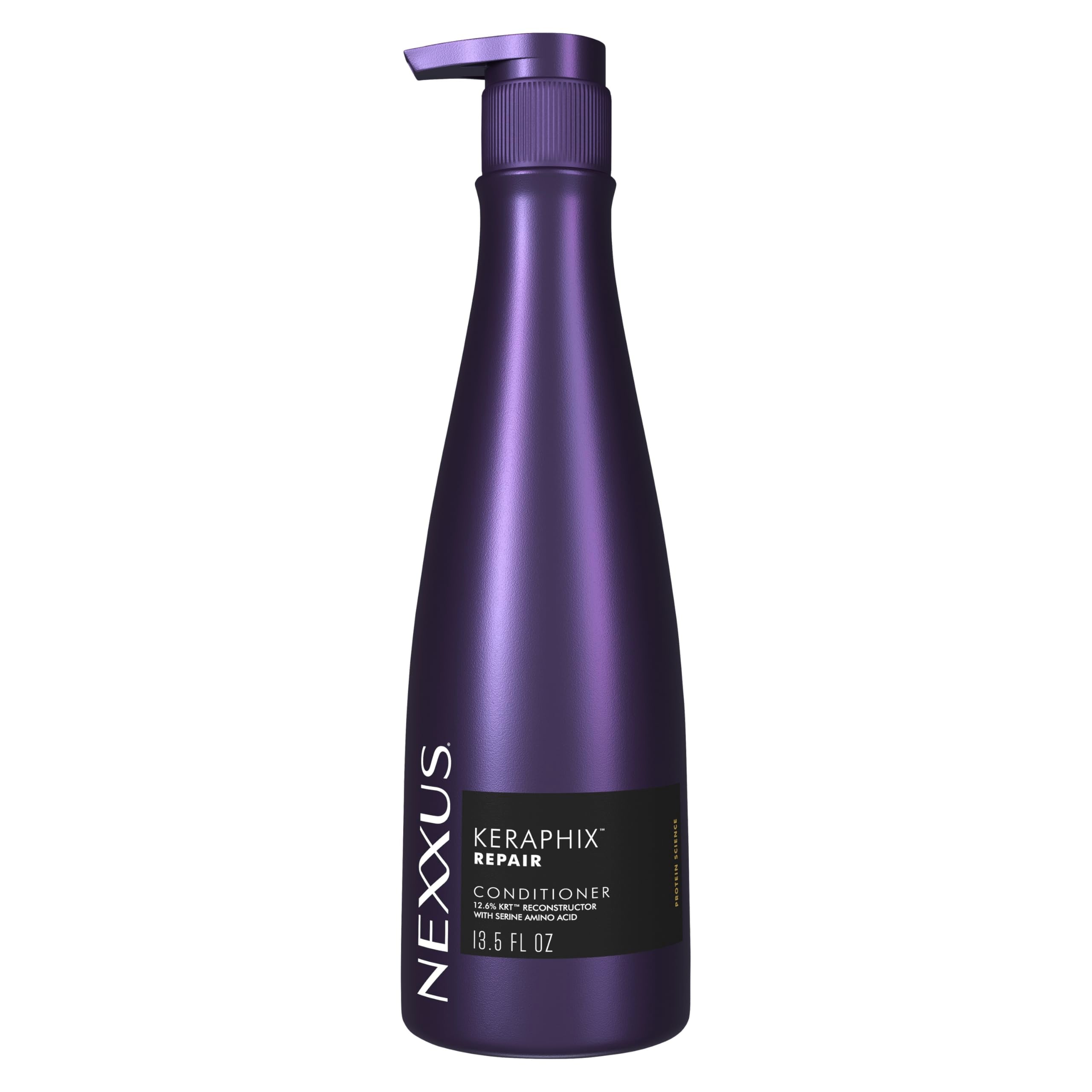 Nexxus Keraphix acondicionador, botella visible, promueve reparación profunda del cabello.