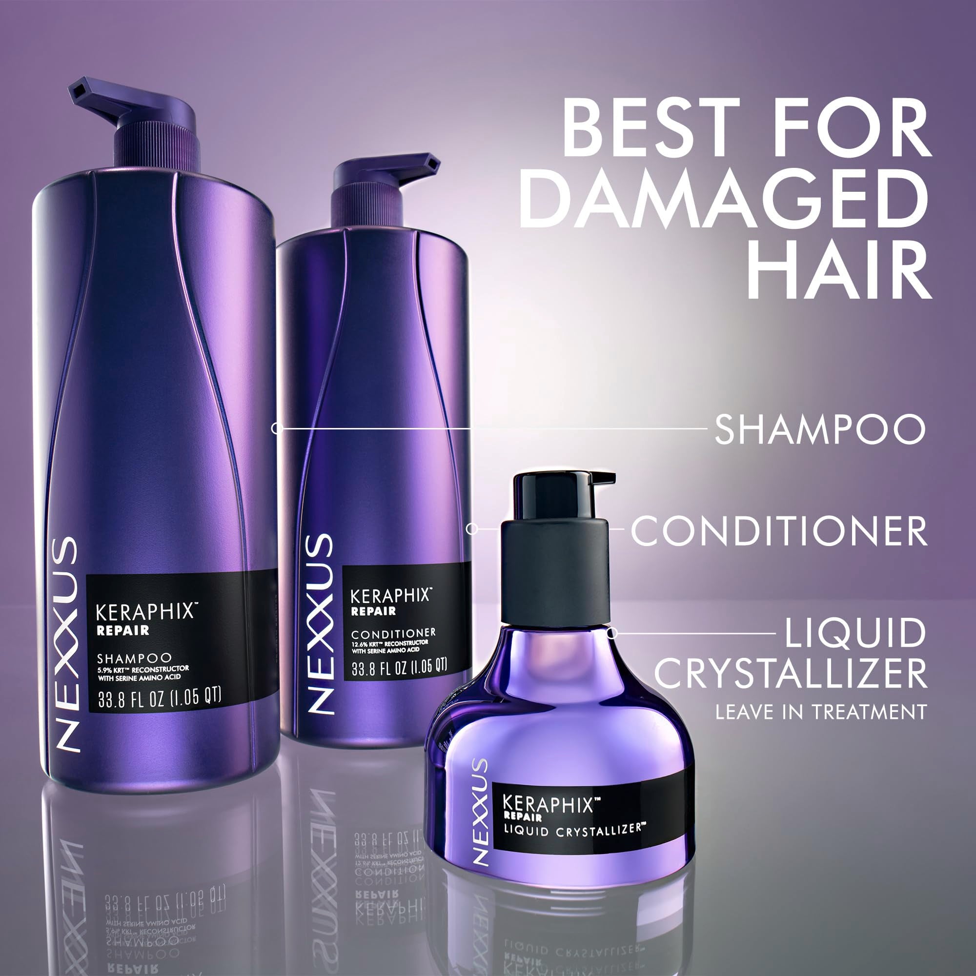 Nexxus KERAPHIX liquid crystallizer hair-gloss close-up reveals radiant shine