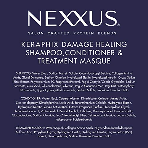 Nexxus Keraphix packaging featuring large bottle and mask trio