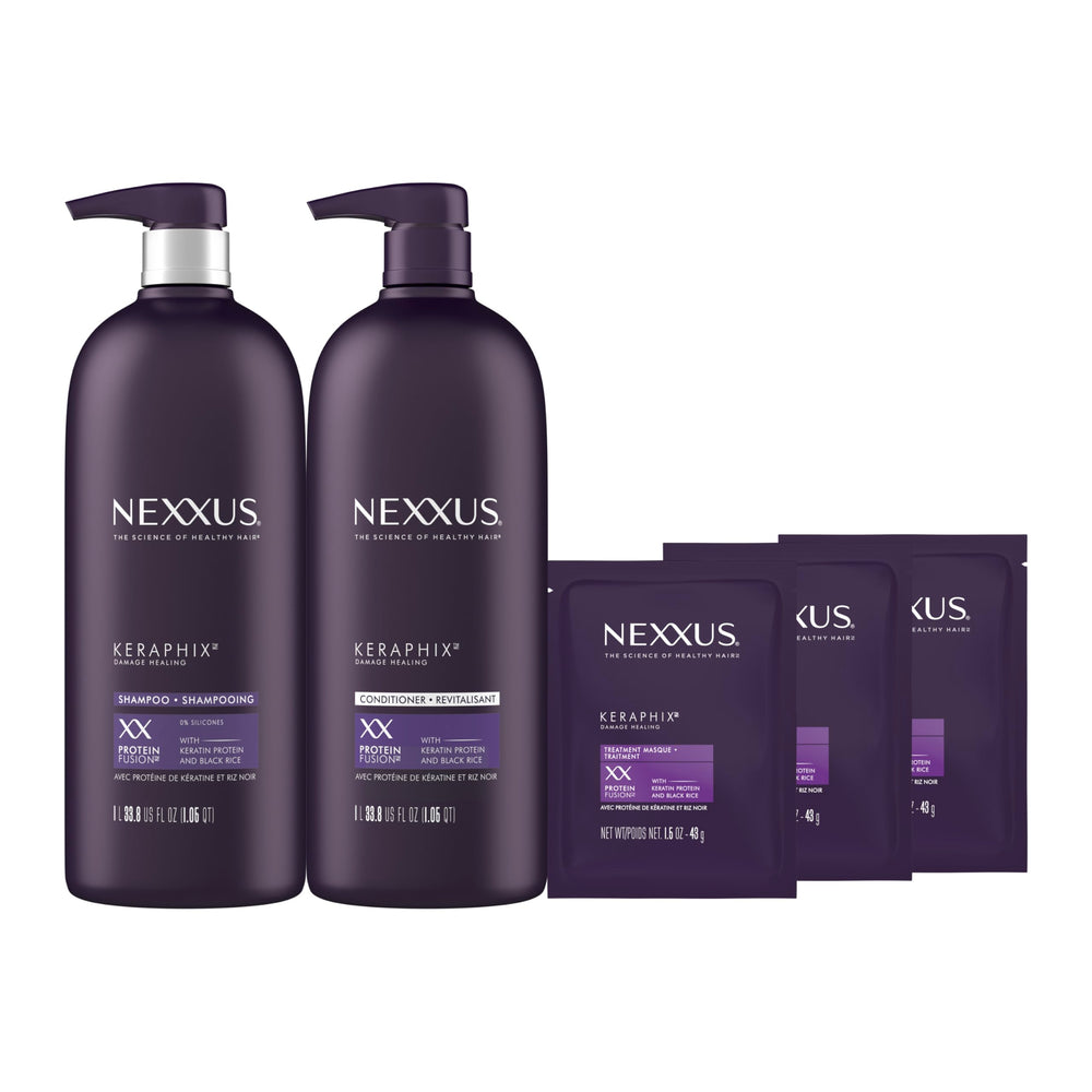 Nexxus Keraphix shampoo bottle showcasing keratin protein for damaged hair