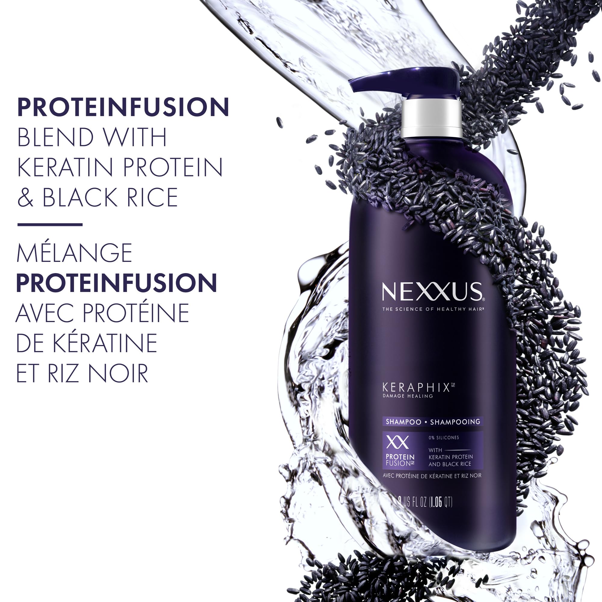 Label detail emphasizes Keraphix line for damaged hair care.