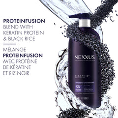 Label detail emphasizes Keraphix line for damaged hair care.